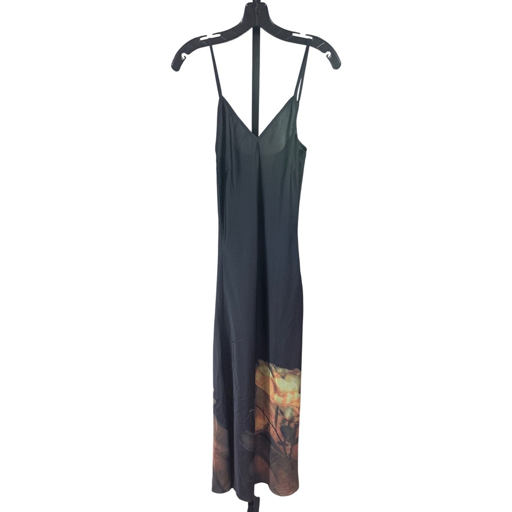 MISA Los Angeles Slip Dress Zia Black Satin Yellow Rose Graphic XS NEW - Picture 3 of 15